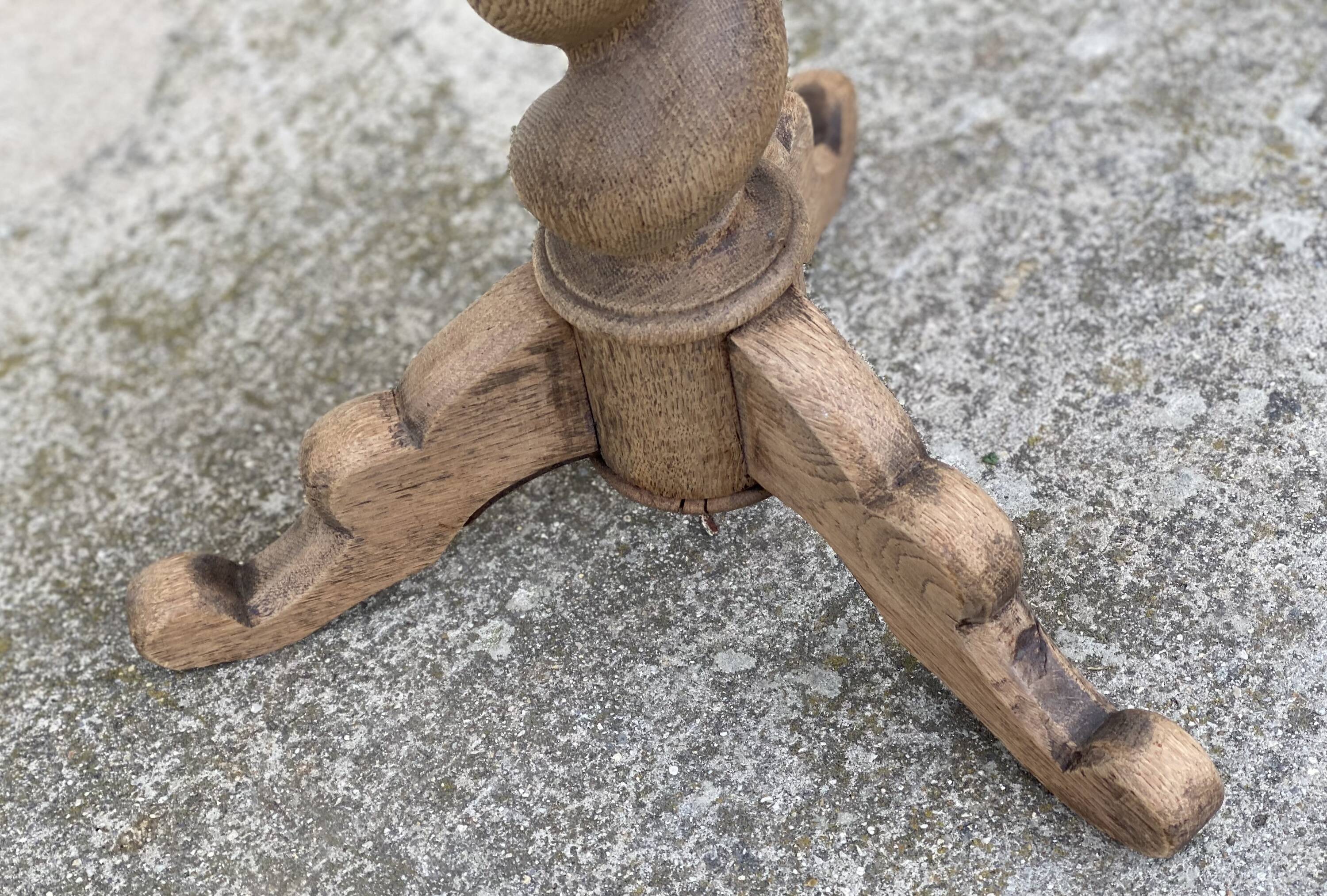 19th-century stool with twisted oak legs and embroidery.