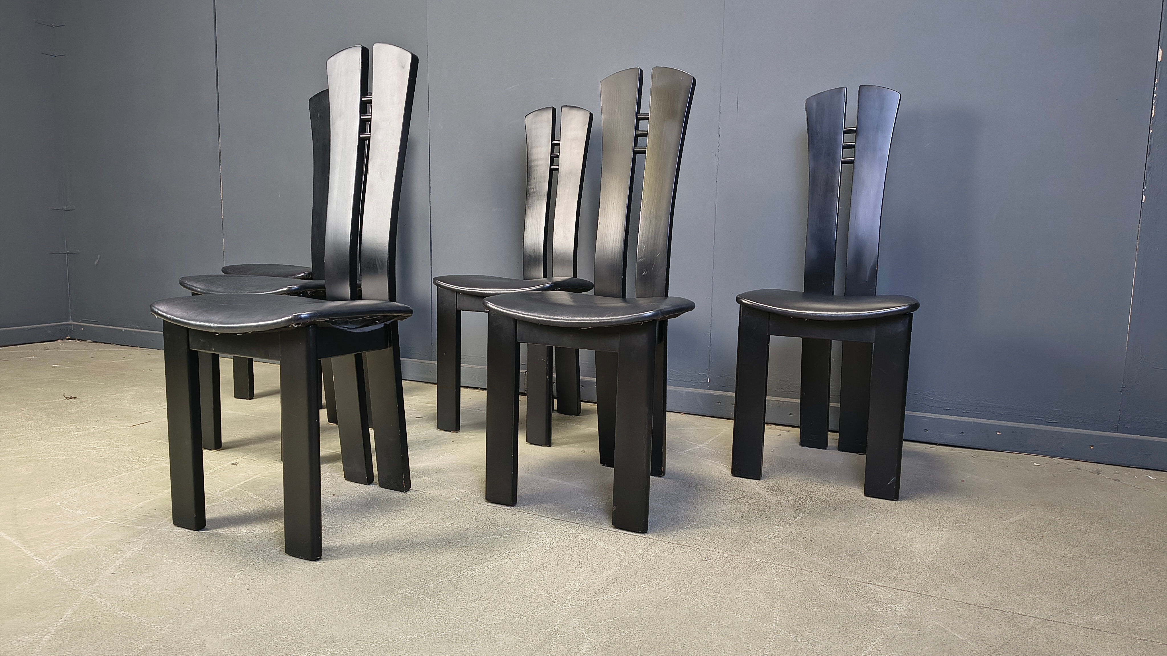 Post modern wooden dining chairs, 1980s - set of 6