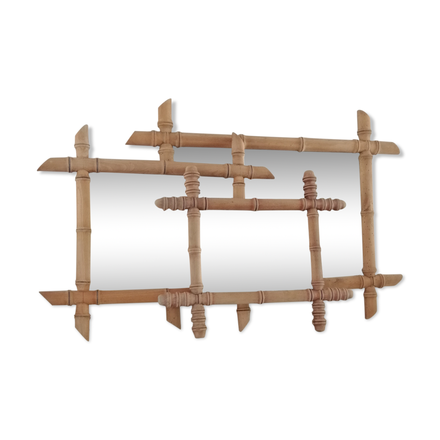 Set of vintage wood mirrors bamboo effect