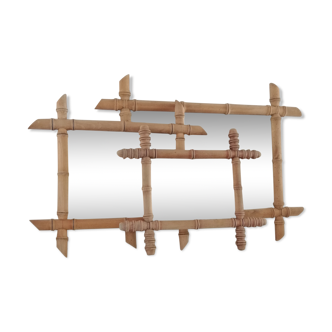 Set of vintage wood mirrors bamboo effect