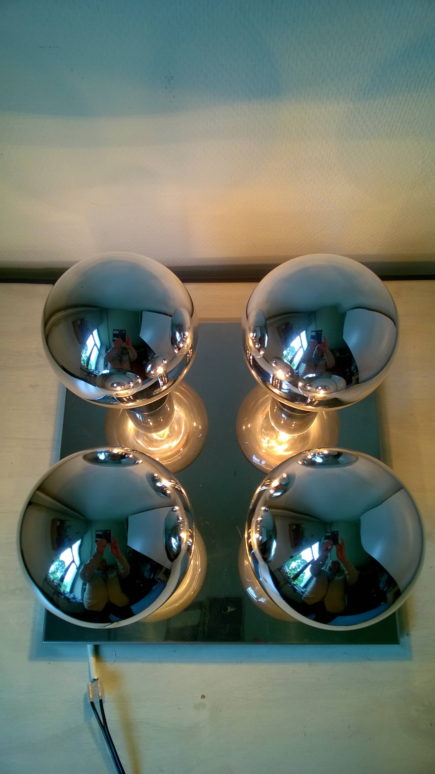 Ceiling or wall light in chromed metal and glass (Motoko Ishii for Staff