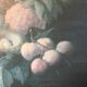 Bouquet fleurs et fruits sur table, composition sur toile 100x120