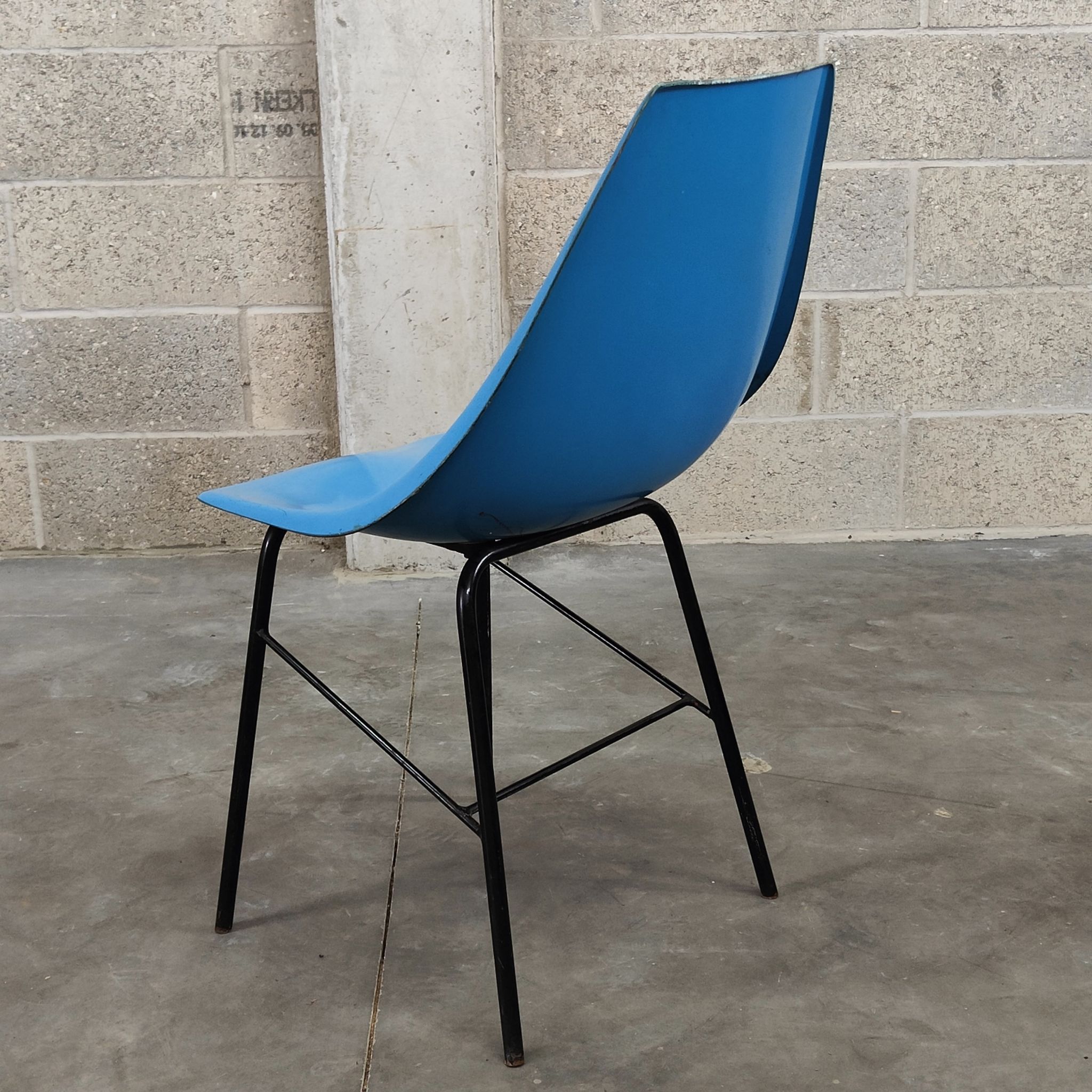 Metal and blue fiber chair by Miroslav Navratil for Vertex