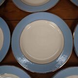 Set of 6 flat plates l'Amandinoise blue and gold outline 7885