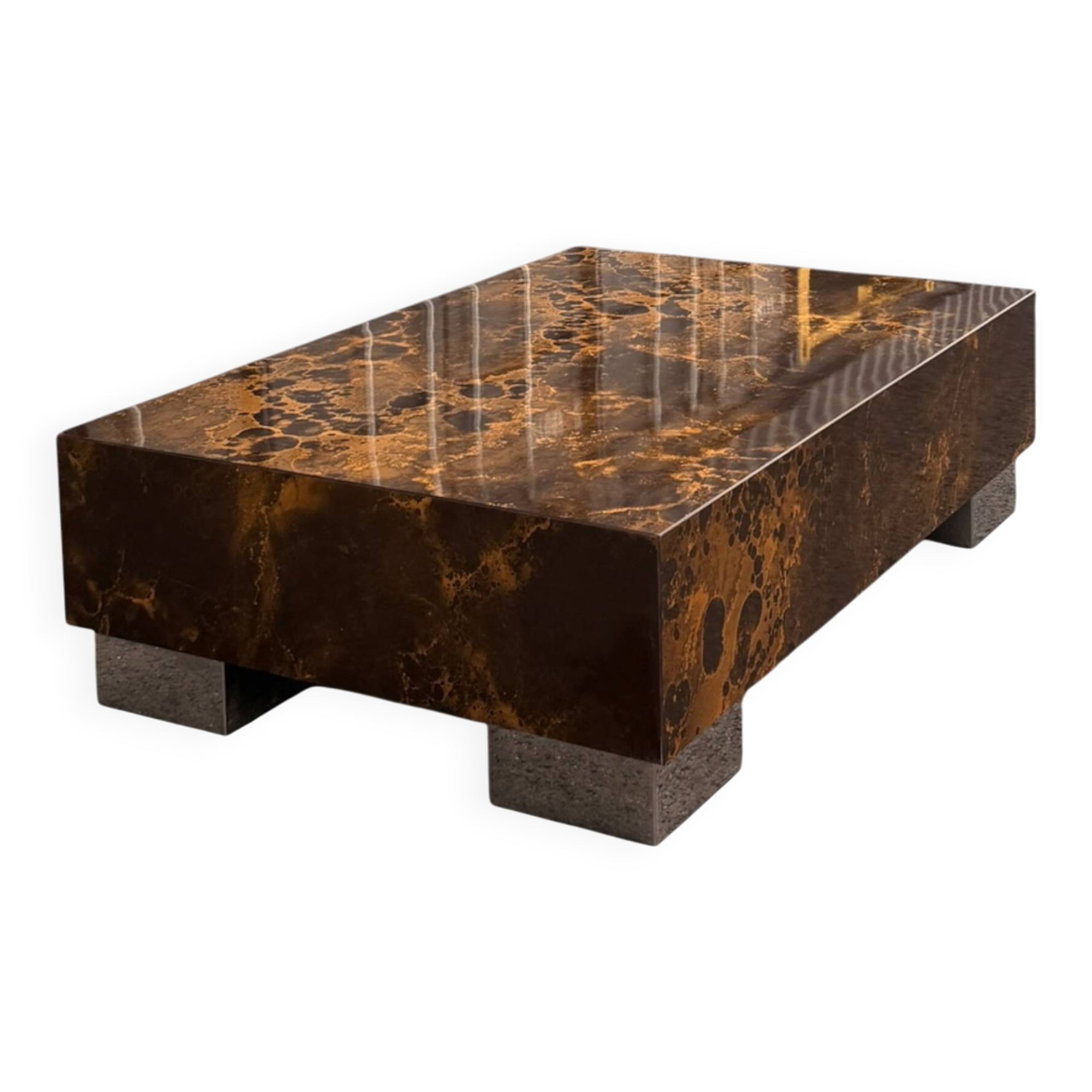 Vintage Coffee Table Guy Lefèvre - Lacquered Shell & Metal (1970s)