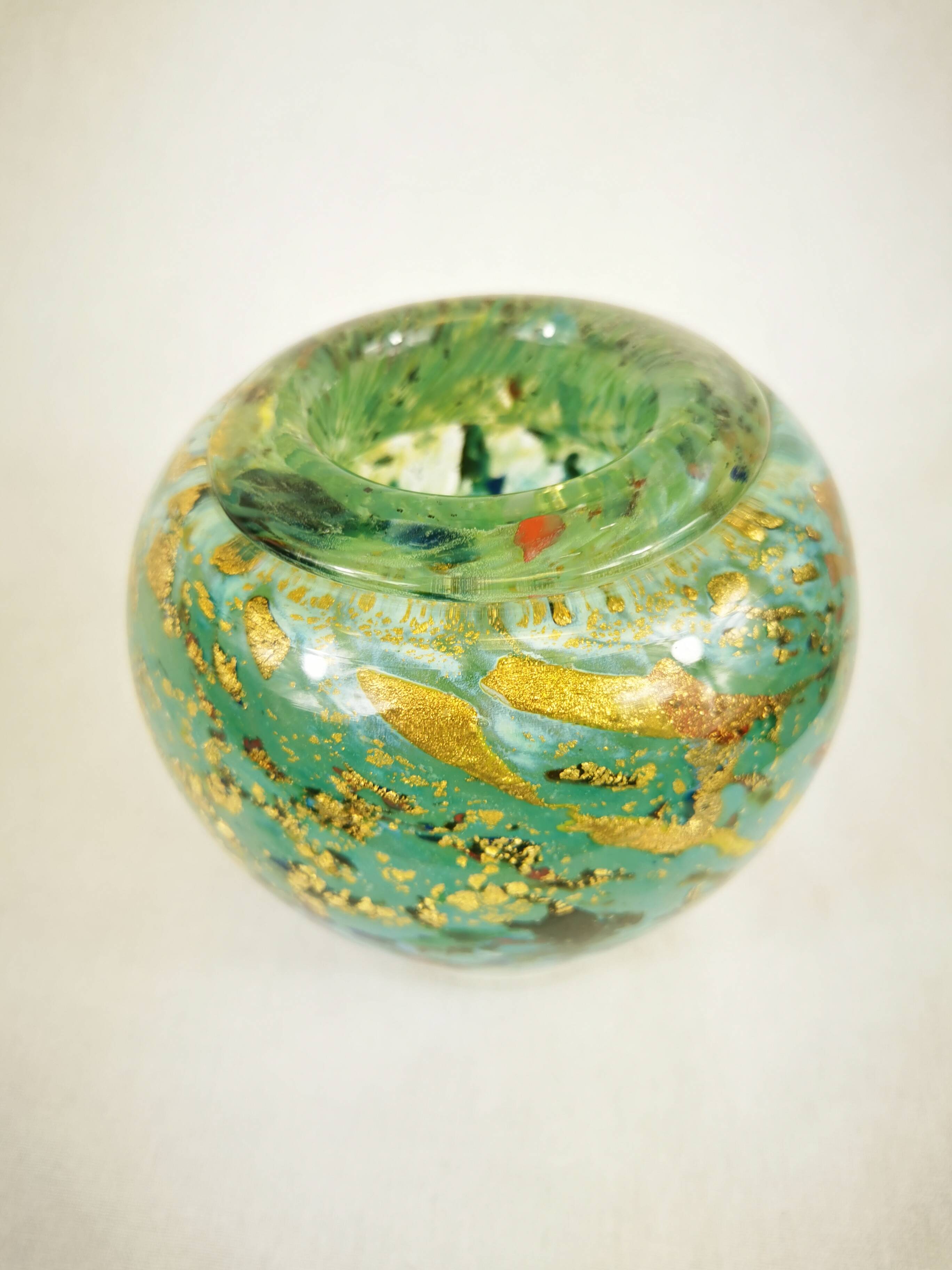 Blown Glass Vase with Gold Inclusion Jc Novaro (Biot)