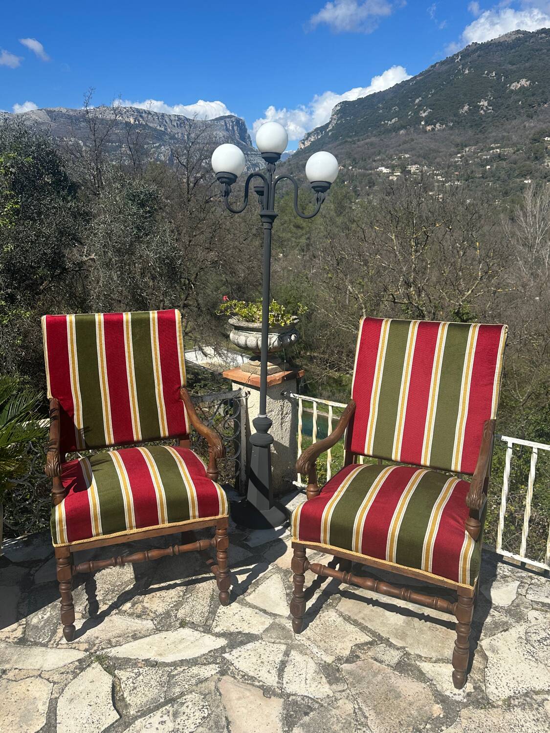 Pair of Louis XIII style walnut armchairs, 19th century