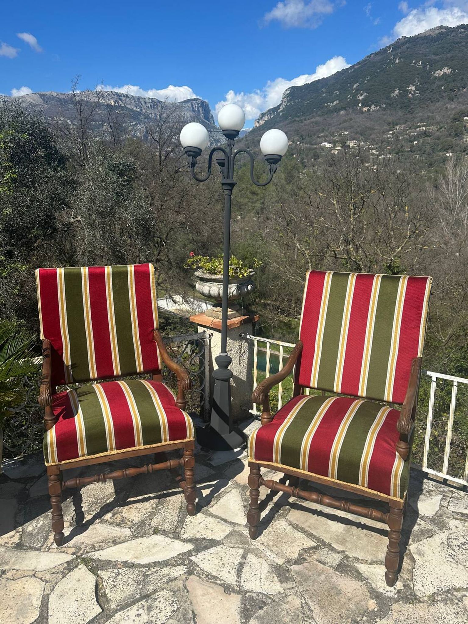 Pair of Louis XIII style walnut armchairs, 19th century
