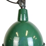 Industrial green enamel factory lamp with cast iron top, 1960s