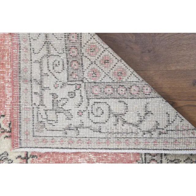 Tapis vintage turc Oushak fait main en laine et coton rose