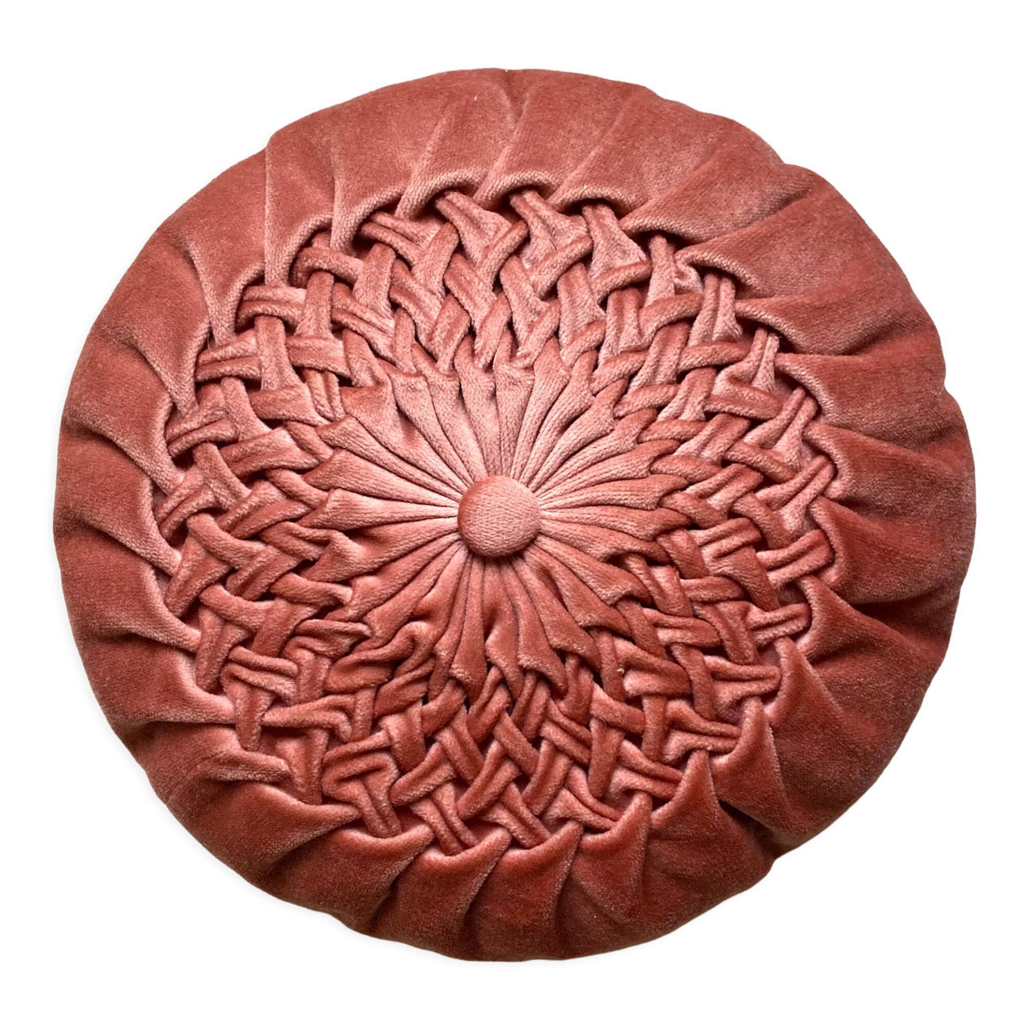 Vintage pleated velvet round cushion