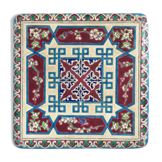 Dessous de plat emaux de longwy decors motifs géométriques fin xixème
