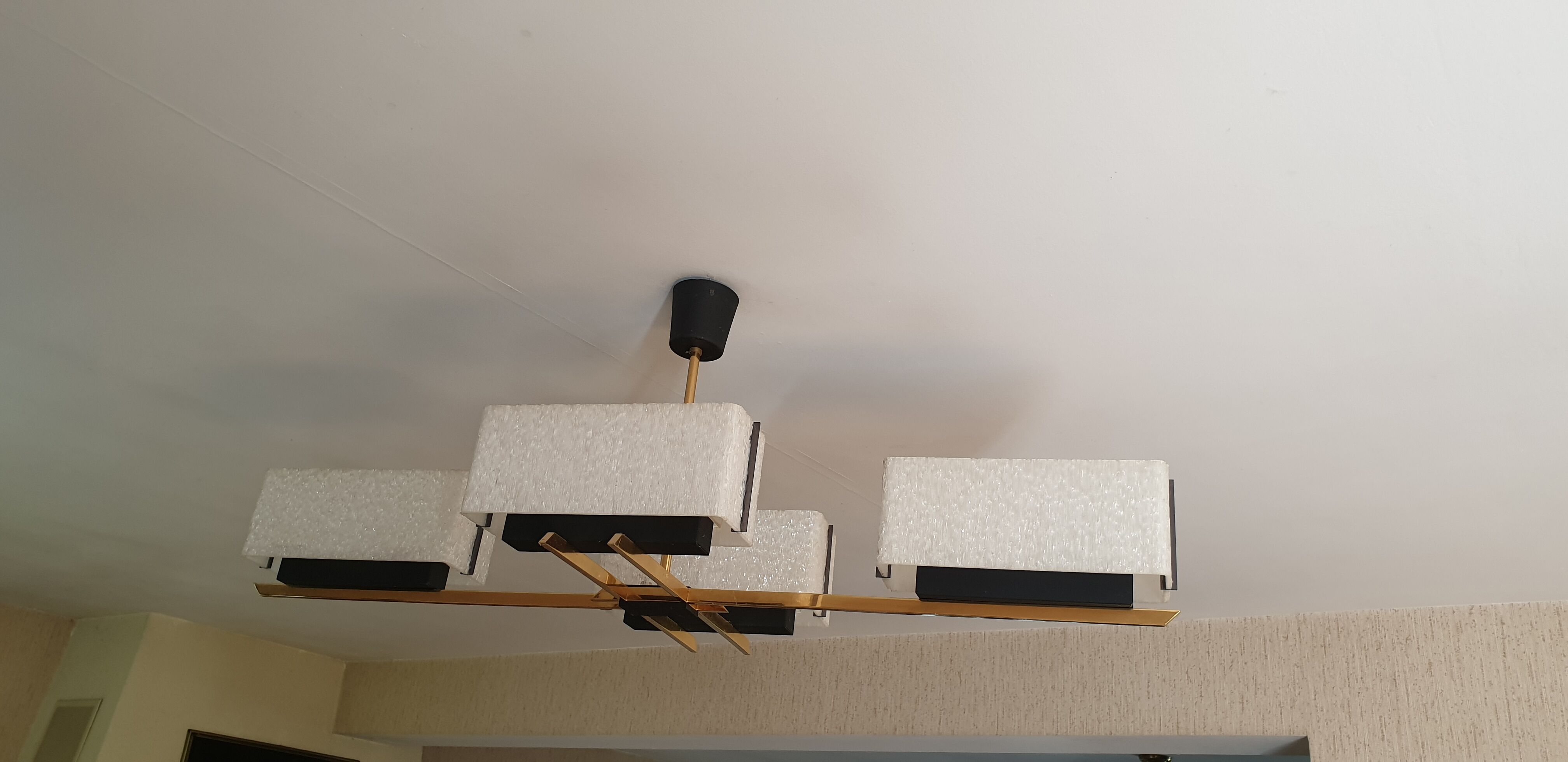 Arlus chandelier 4x2 brass lights prespex 1950/1960 vintage