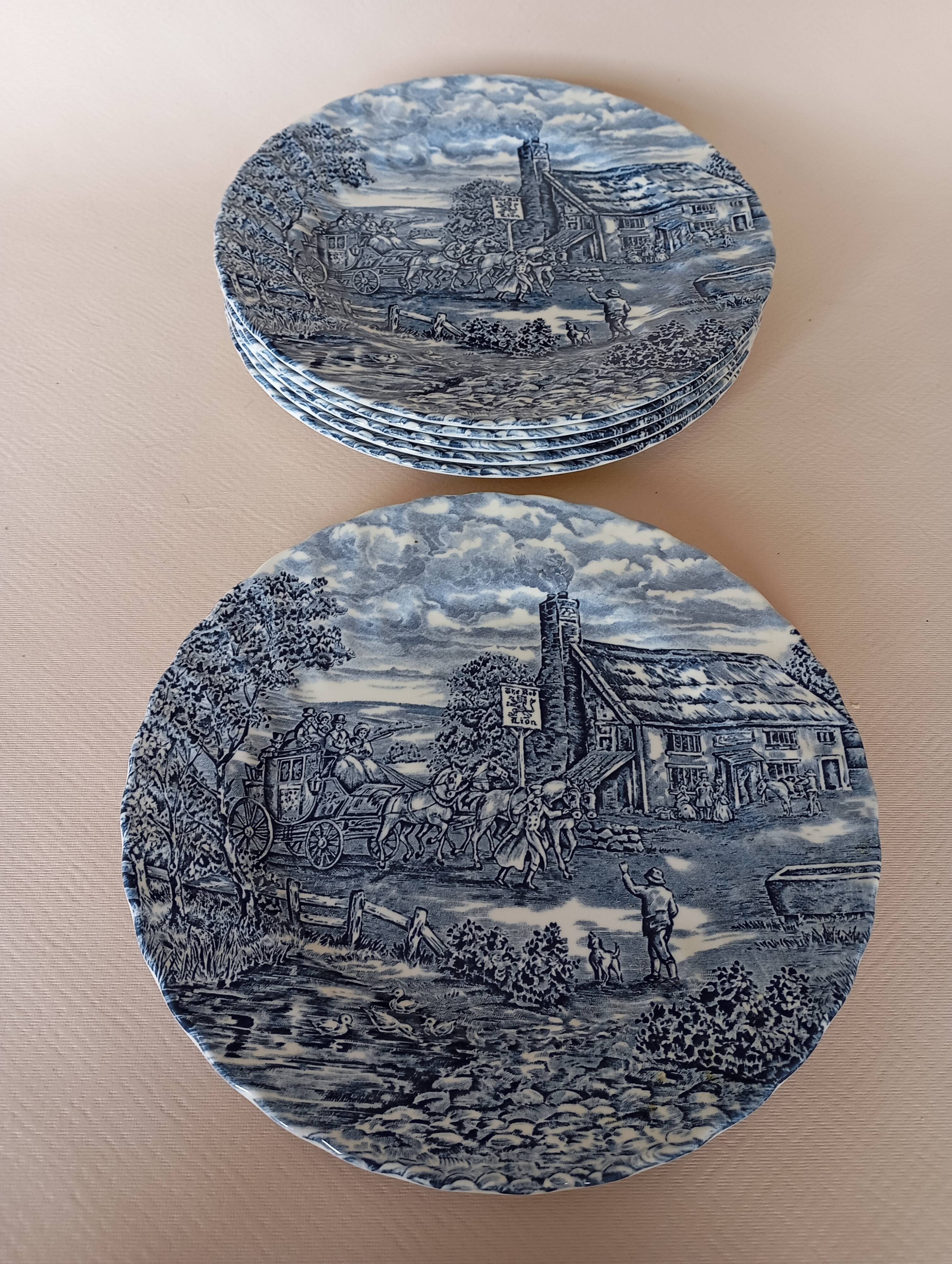 6 English Bursley "The Posthouse" dinner plates