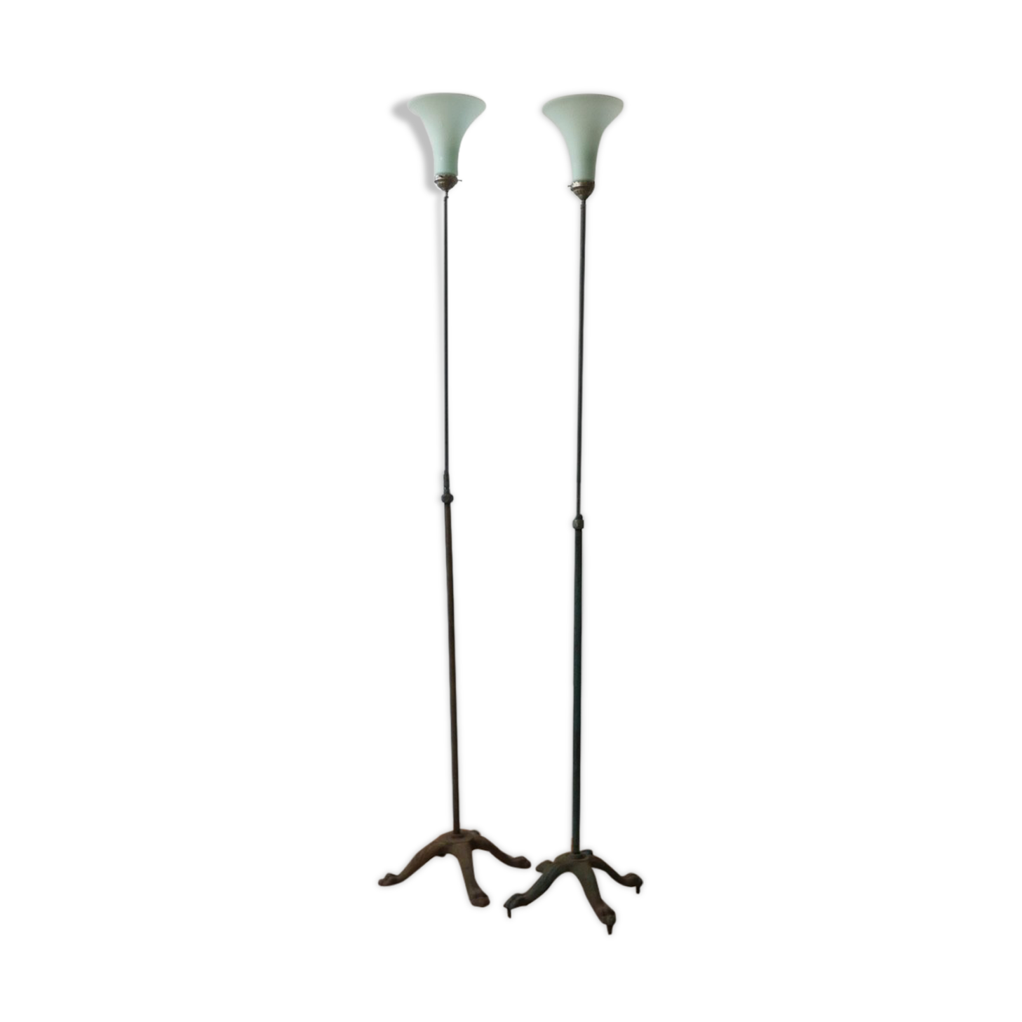 Antique Dutch Uplighter Glass Shade Floor Lamps (2)