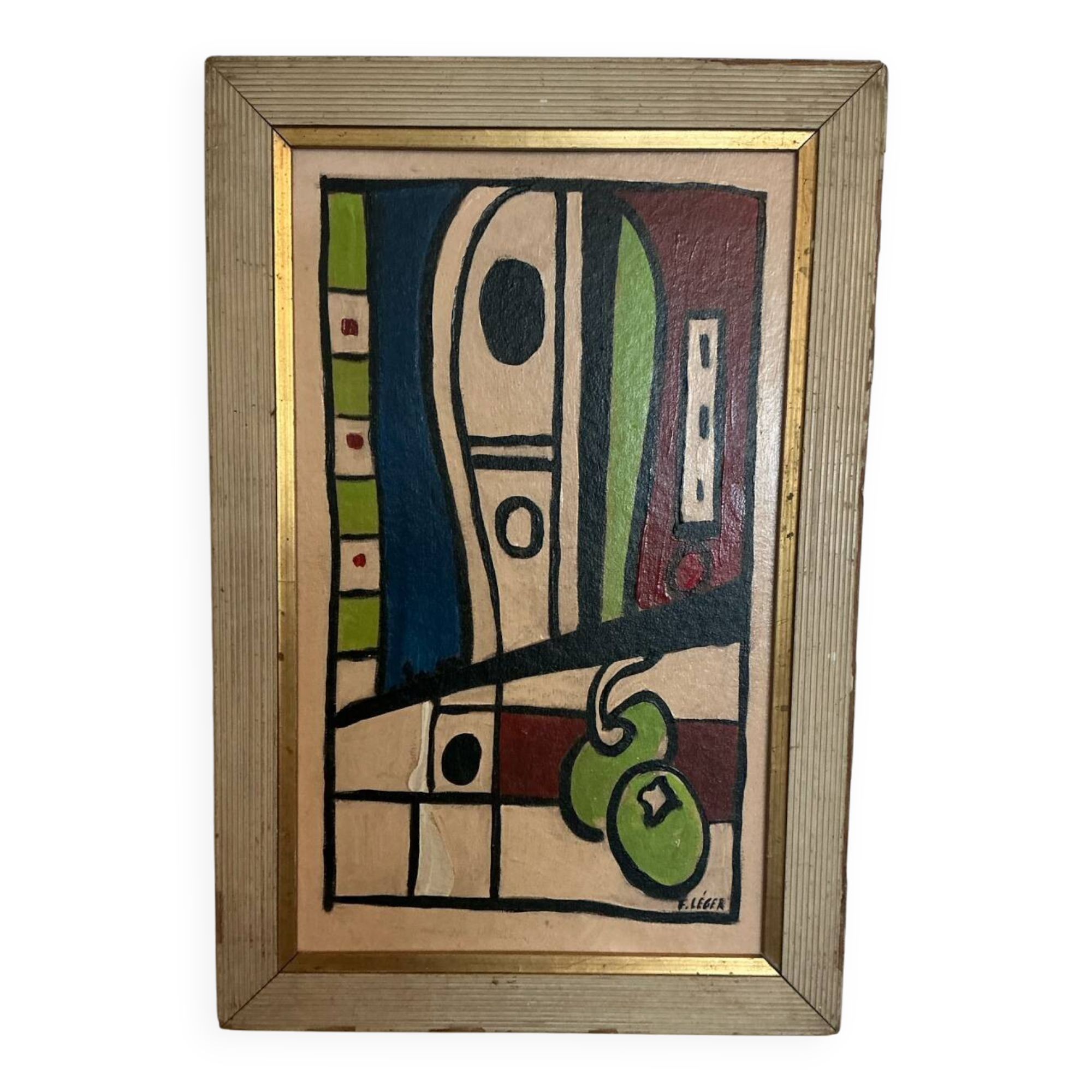 Peinture abstraite moderniste – Signée – Huile sur toile avec cadre en bois