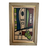 Peinture abstraite moderniste – Signée – Huile sur toile avec cadre en bois