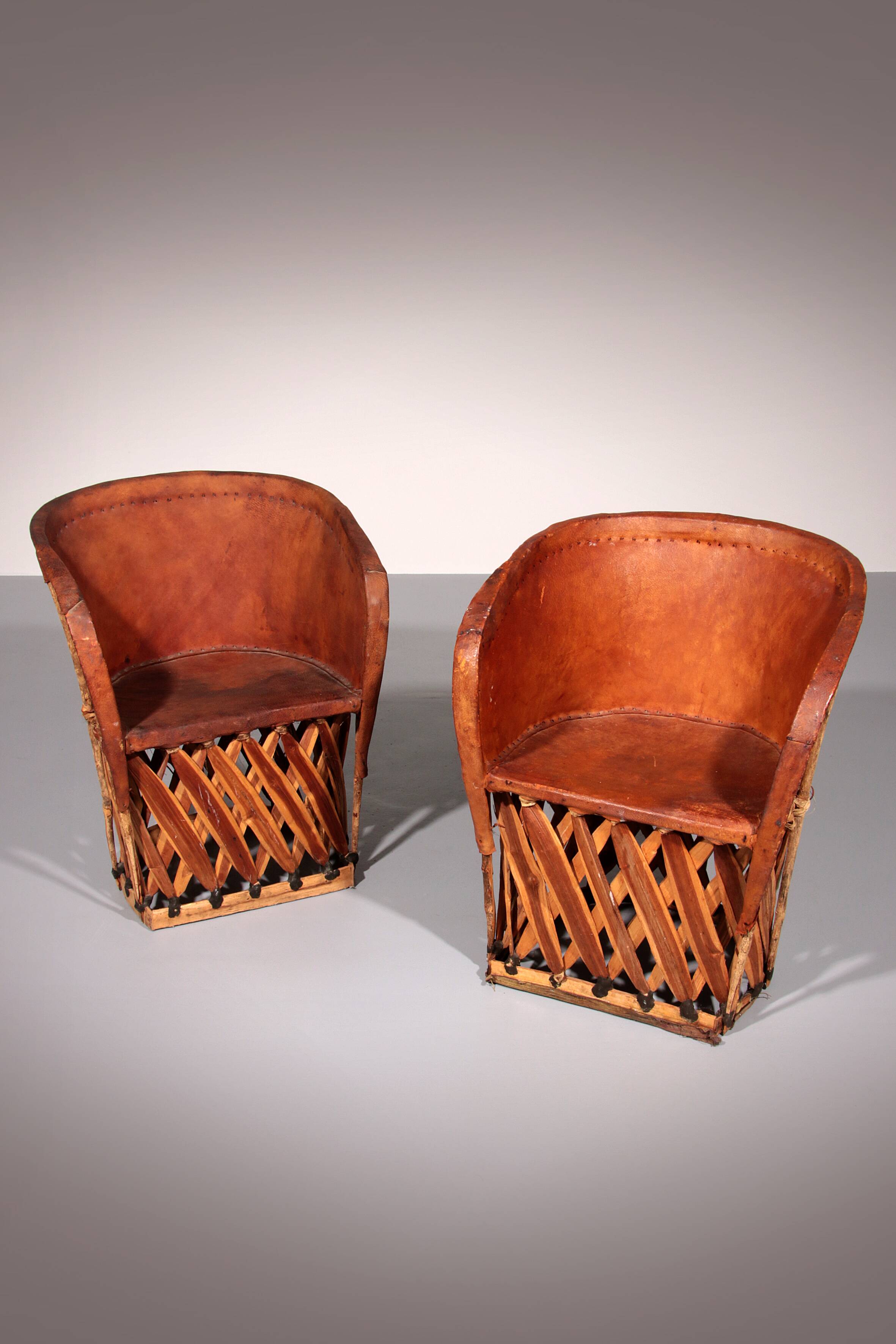 Folk art equipale ostrich chair leather mexico 1970s