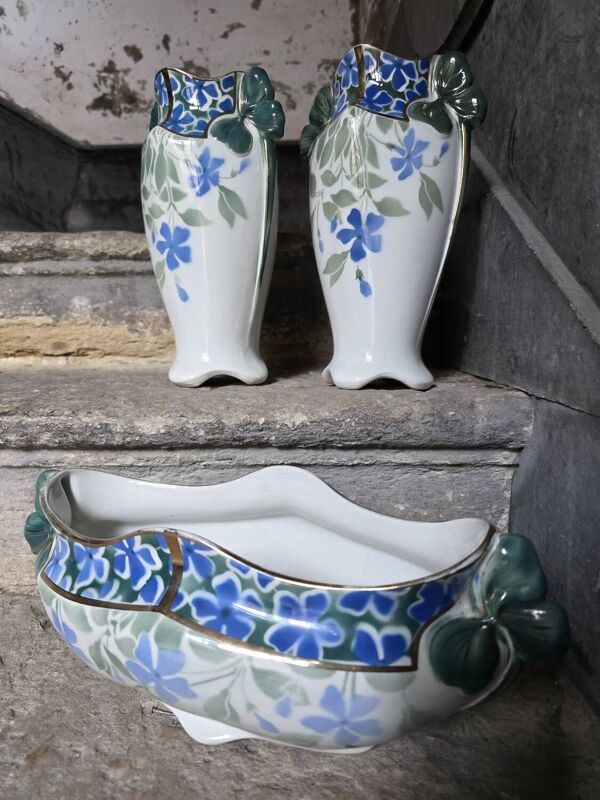 Ensemble deux vases et jardinière Luneville KG début 20eme siècle