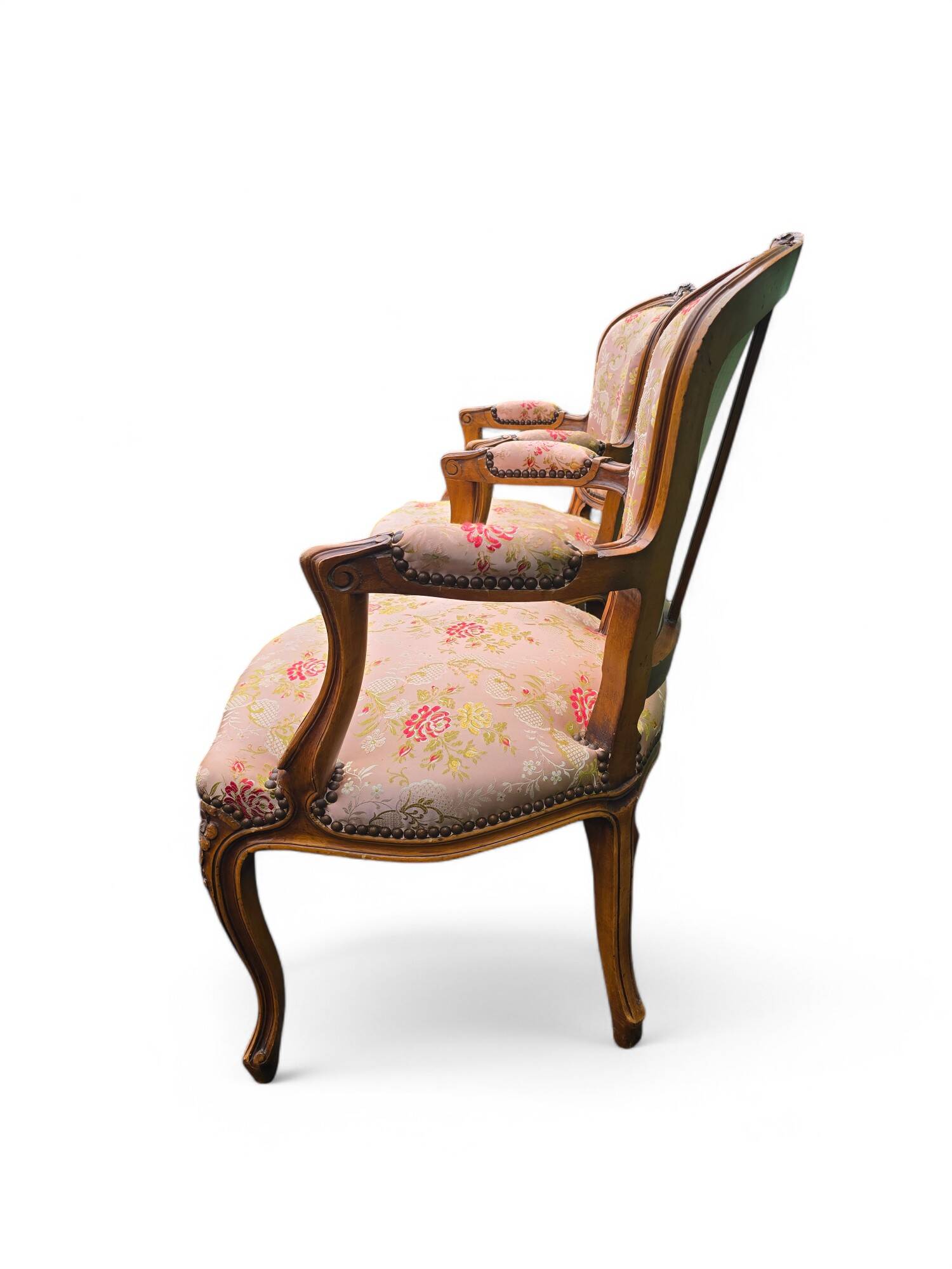 Pair of Louis XV cabriolet armchairs in floral fabric