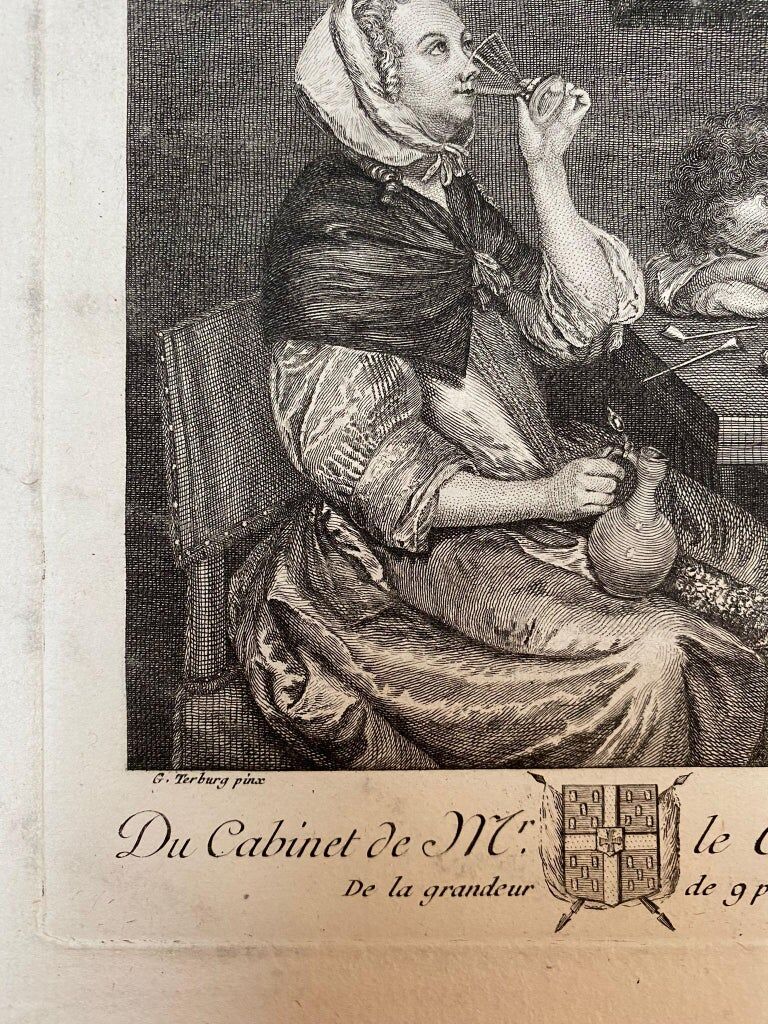 Gérard Ter Broch, Genre scene the two drinkers, engraving seventeenth century