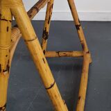 1970s dining table with bamboo trestle legs and smoked glass
