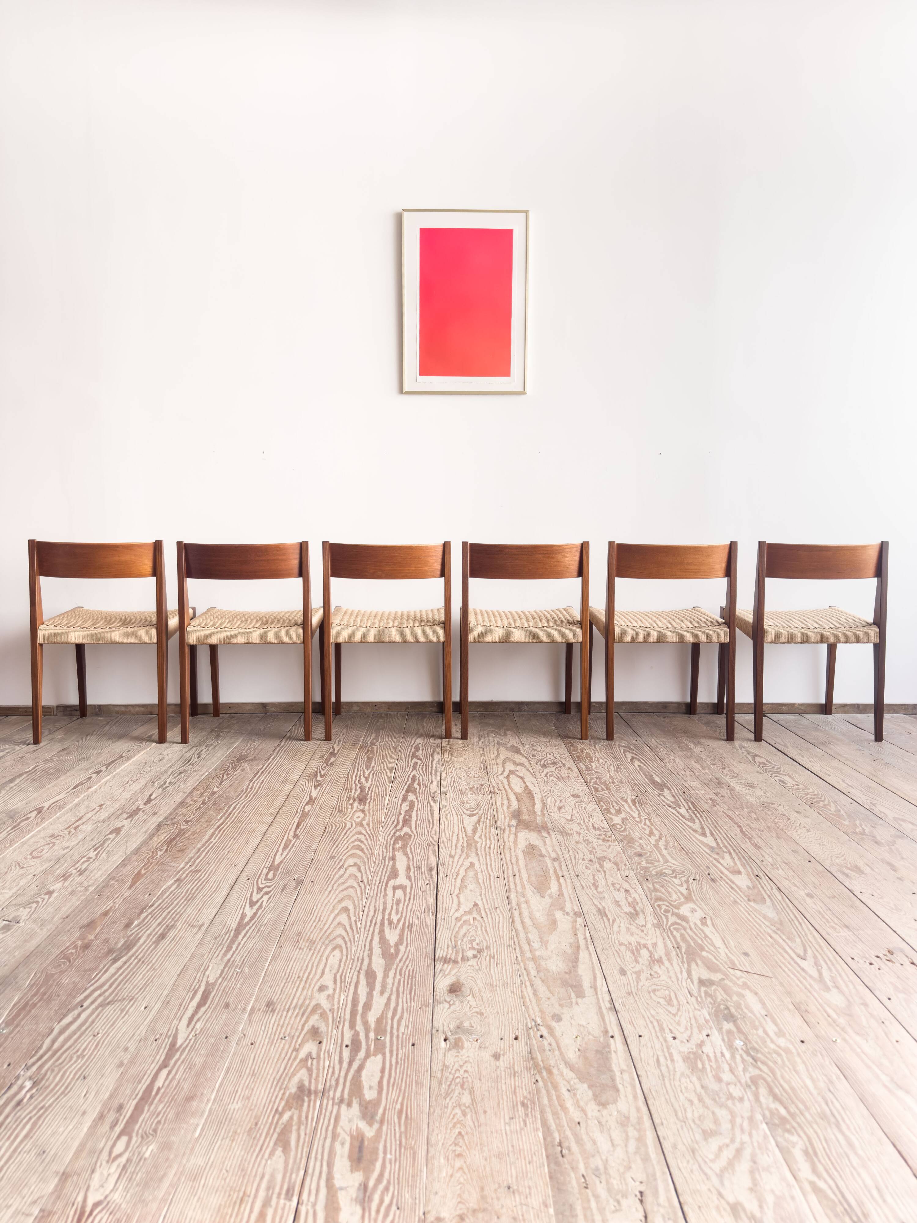 6 chairs by Poul Cadovius, walnut, with new seats, Mid Century.