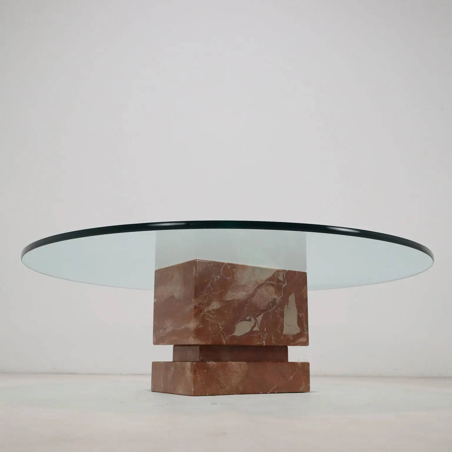 Vintage coffee table in marble and glass, Italy, 1980s-1990s.