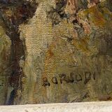 Huile sur toile par Borsodi Barsudi signature à identifier scène de rue A4321