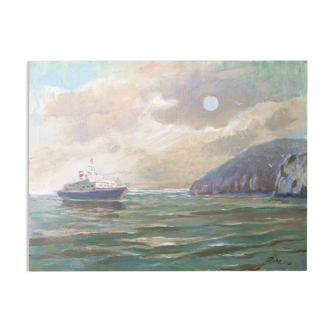 Painting marine boat russian sea school of the north pier mauradianz...? 1994