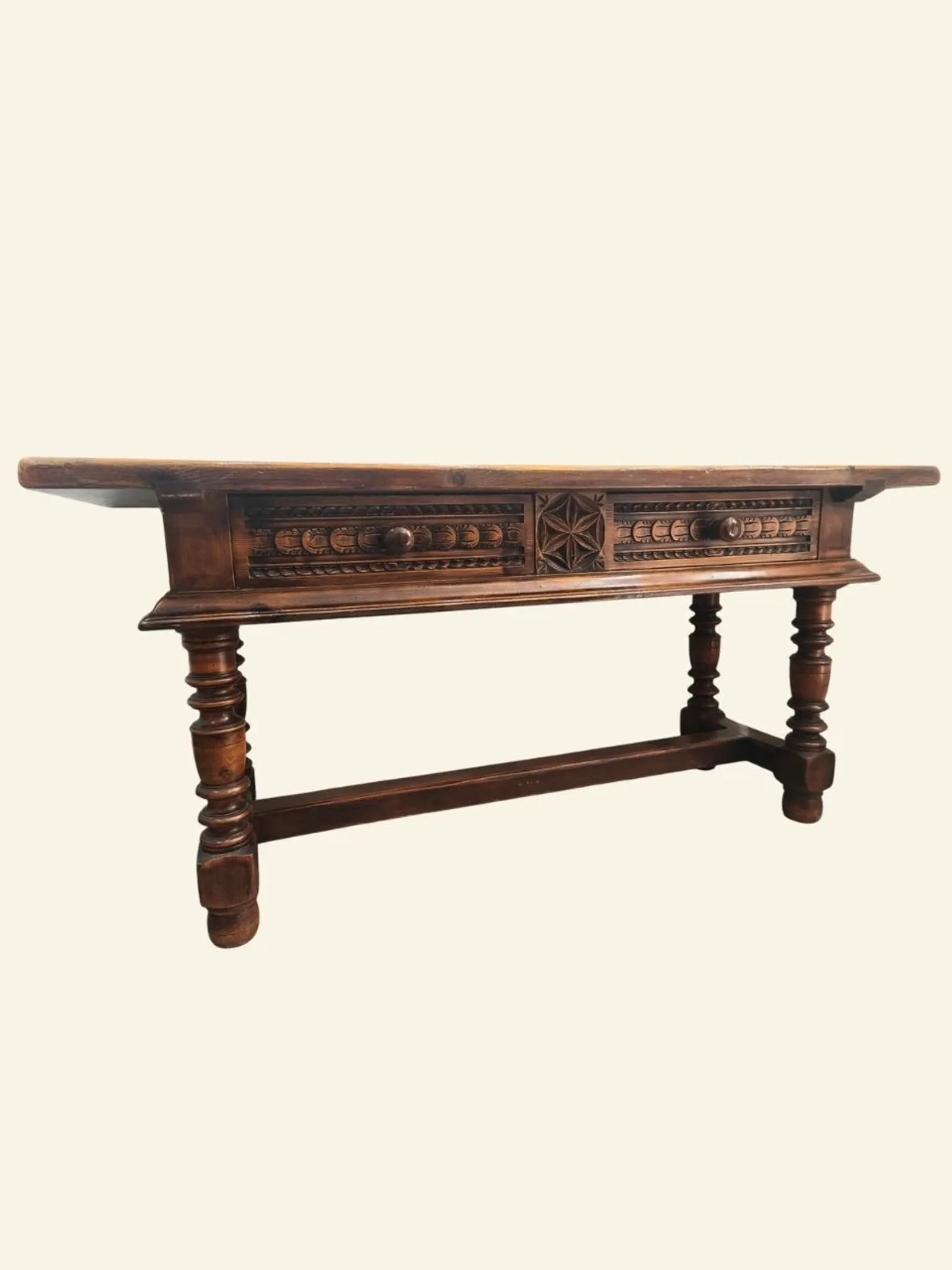 Large Castilian table with drawers and turned legs, early 20th century.