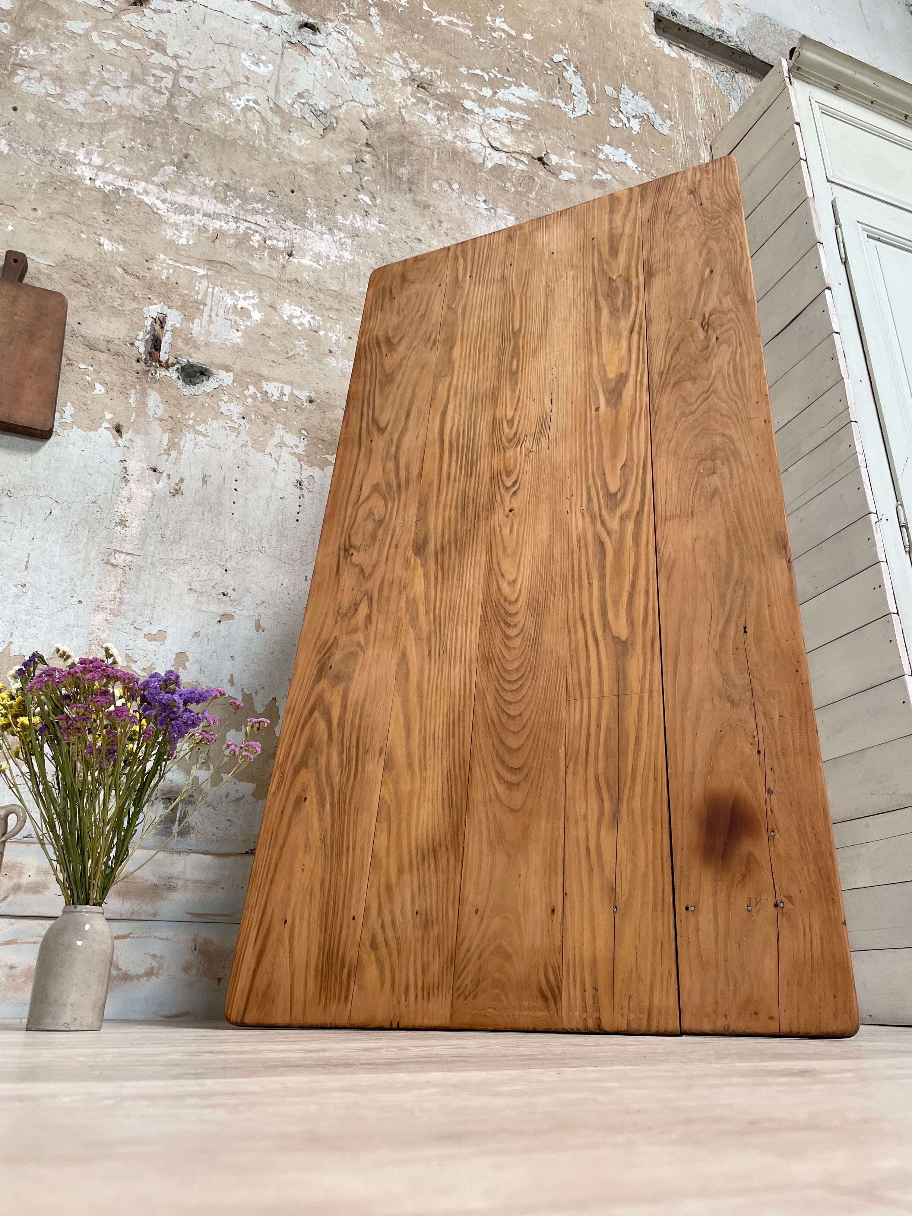Vintage farmhouse table with spindle legs.