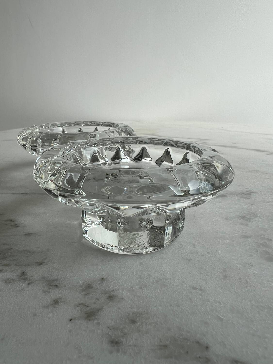 Set of 2 moulded glass candle holders