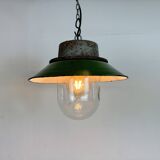 Green Enamel and Cast Iron Industrial Pendant Light, 1960s