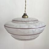 Petite suspension verre Clichy blanc liseré rouge