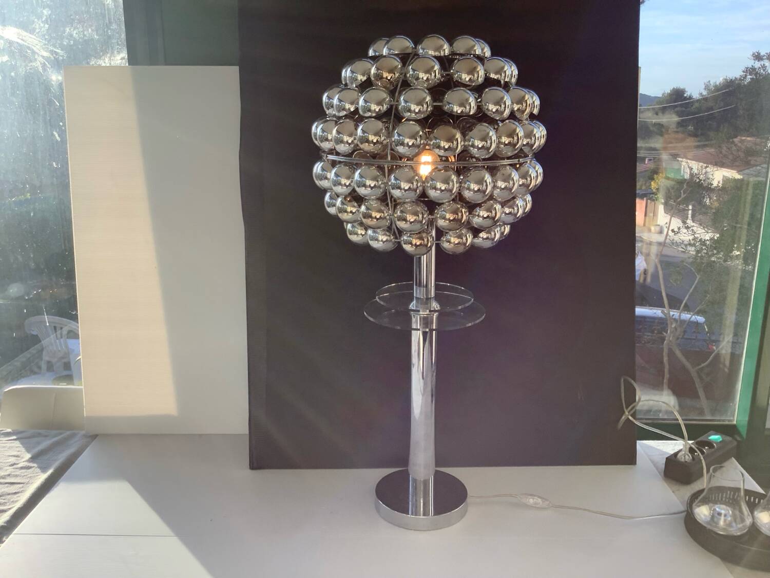 Lampe Vintage Cinétique Abat Jour Kare Plexi  Chrome Space age