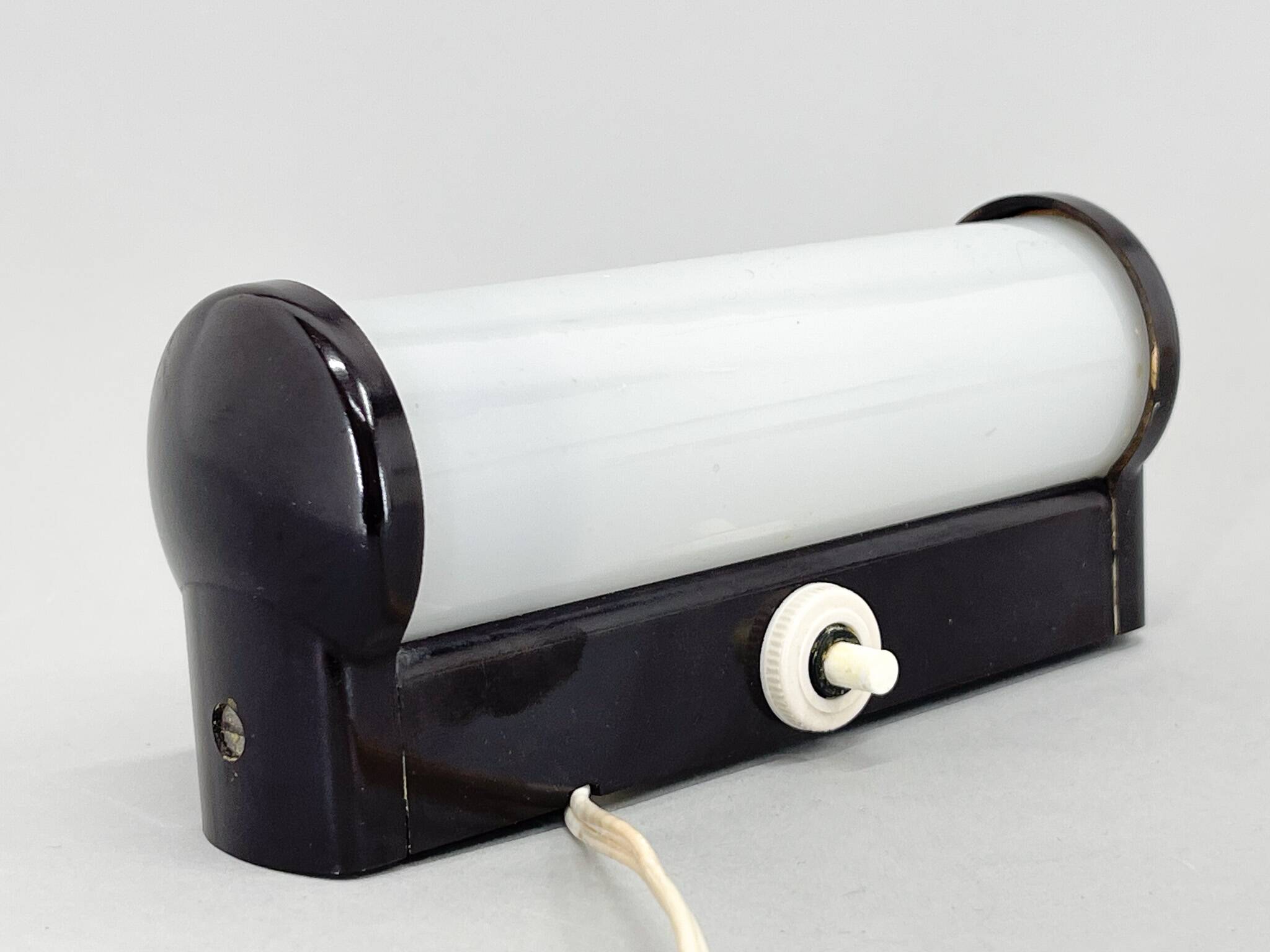 Bakelite and Milk Glass Wall Lamp, Czechoslovakia, 1950's
