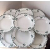 Ensemble de 9 assiettes Terre de fer fleurs vertes St Amand
