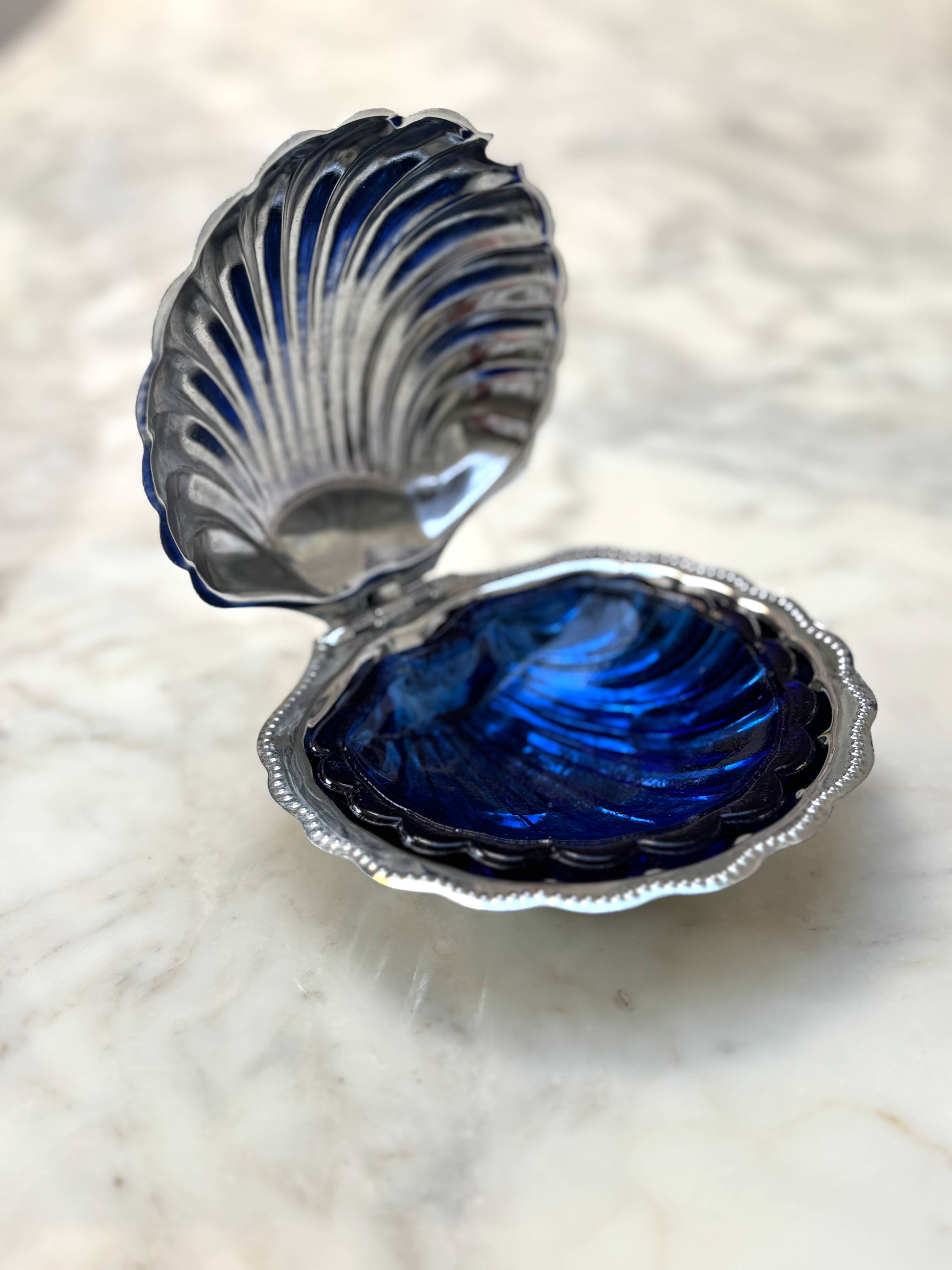 Antique silver-plated shell butter dish