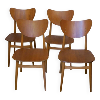 4 chaises de salle à manger papillon en teck, années 1960