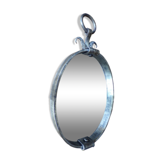 Brutalist oval wrought iron mirror