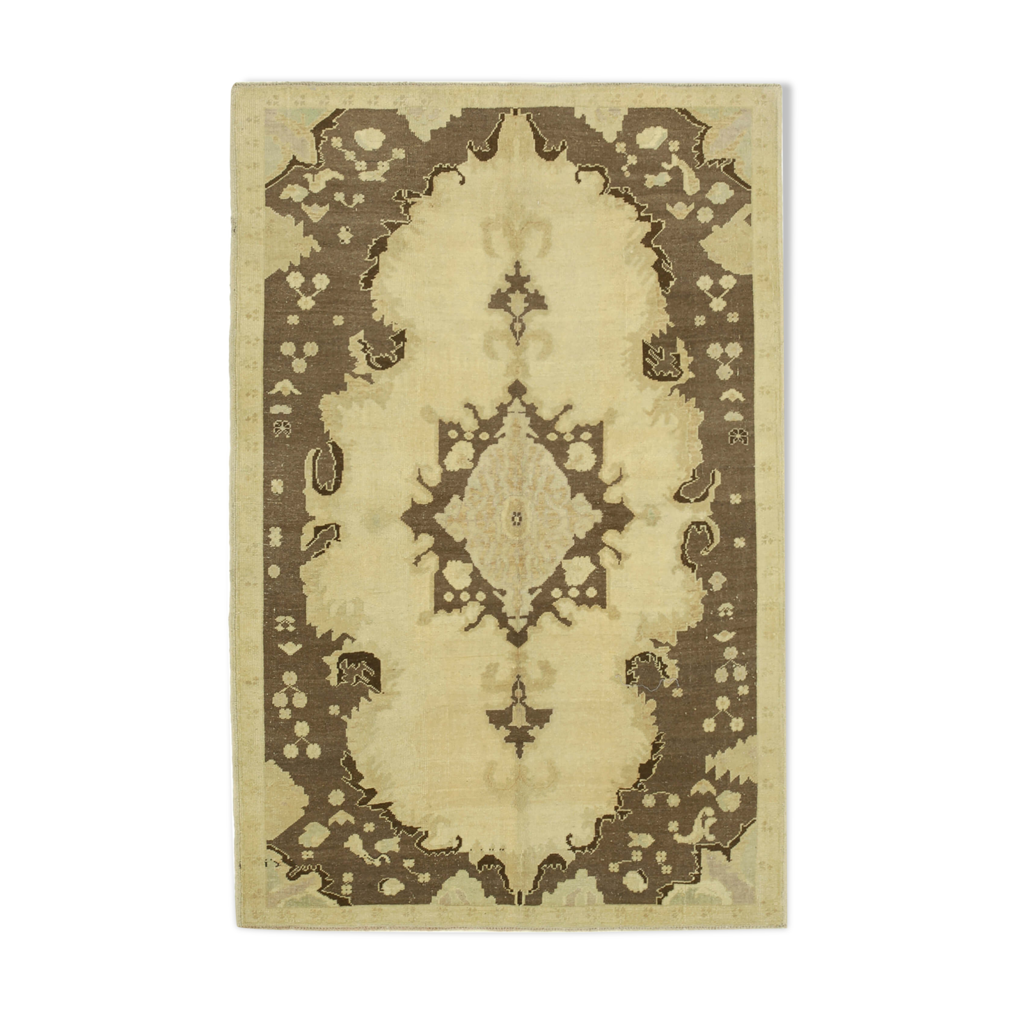 1950s hand-knotted contemporary turkish beige rug 155 cm x 235 cm