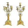 Pair of candelabra with 5 bronze branches and marble Napoleon III style. 19th