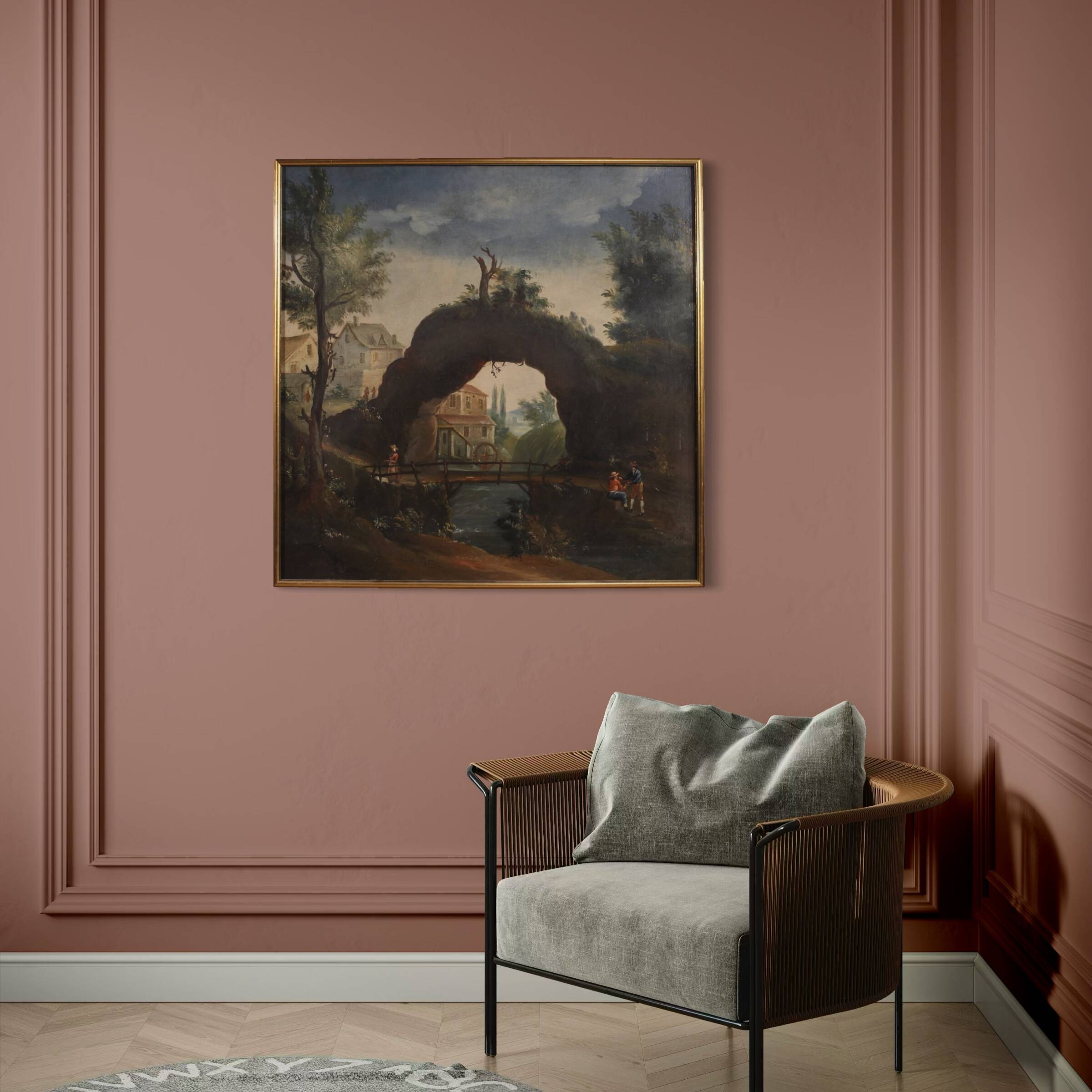 Antique French landscape painting from the 18th century