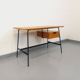 Pierre Paulin vintage modernist desk in oak wood and black metal