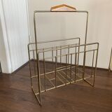 Vintage Magazine Rack in Brass and Wood, 1960s
