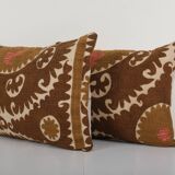Uzbek faded brown suzani cushion cover, set of two suzani pillow case made from a 19th century suzan