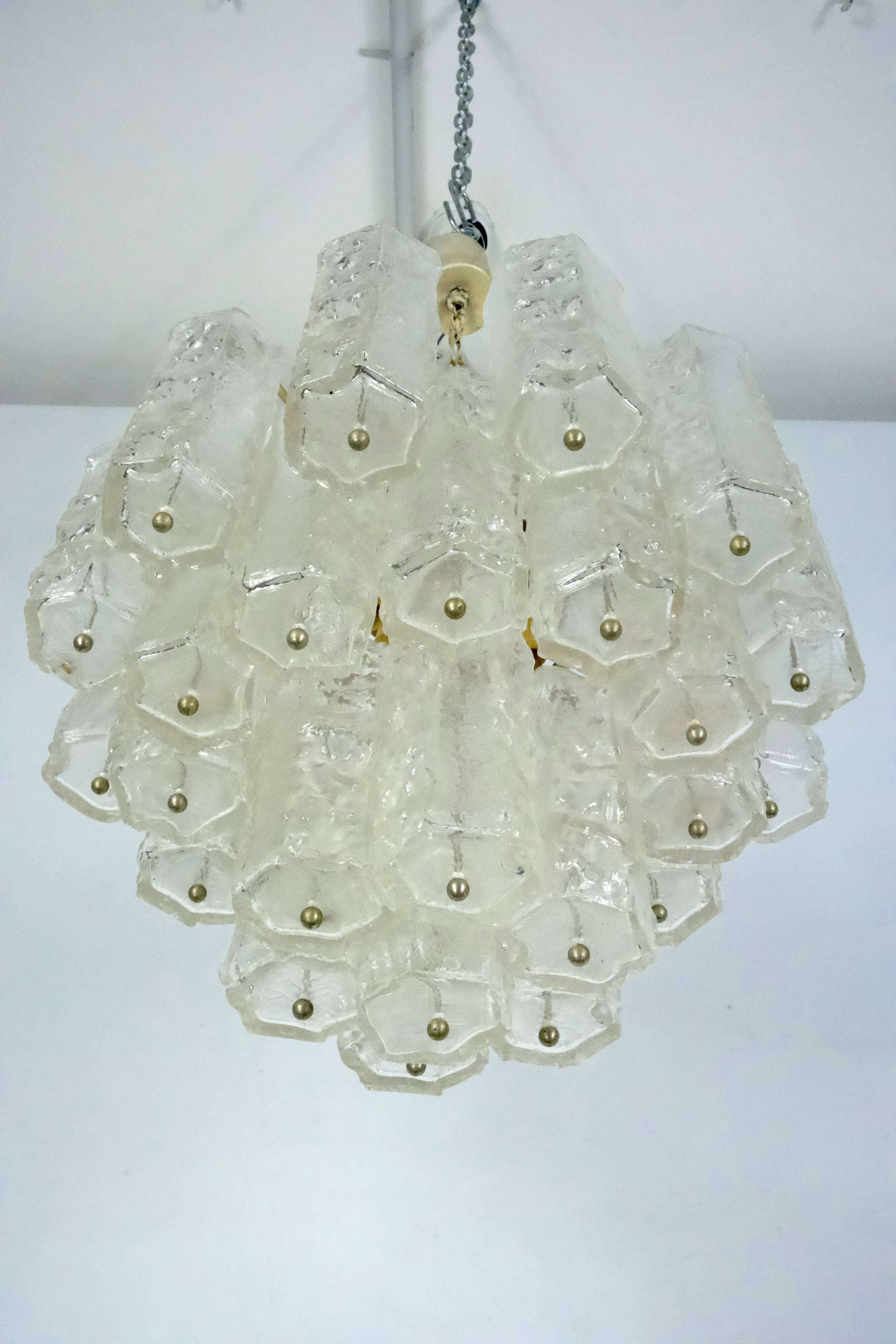 Mid-Century Toni Zuccheri for Venini, corteccia murano glass chandelier. 1960s Italy