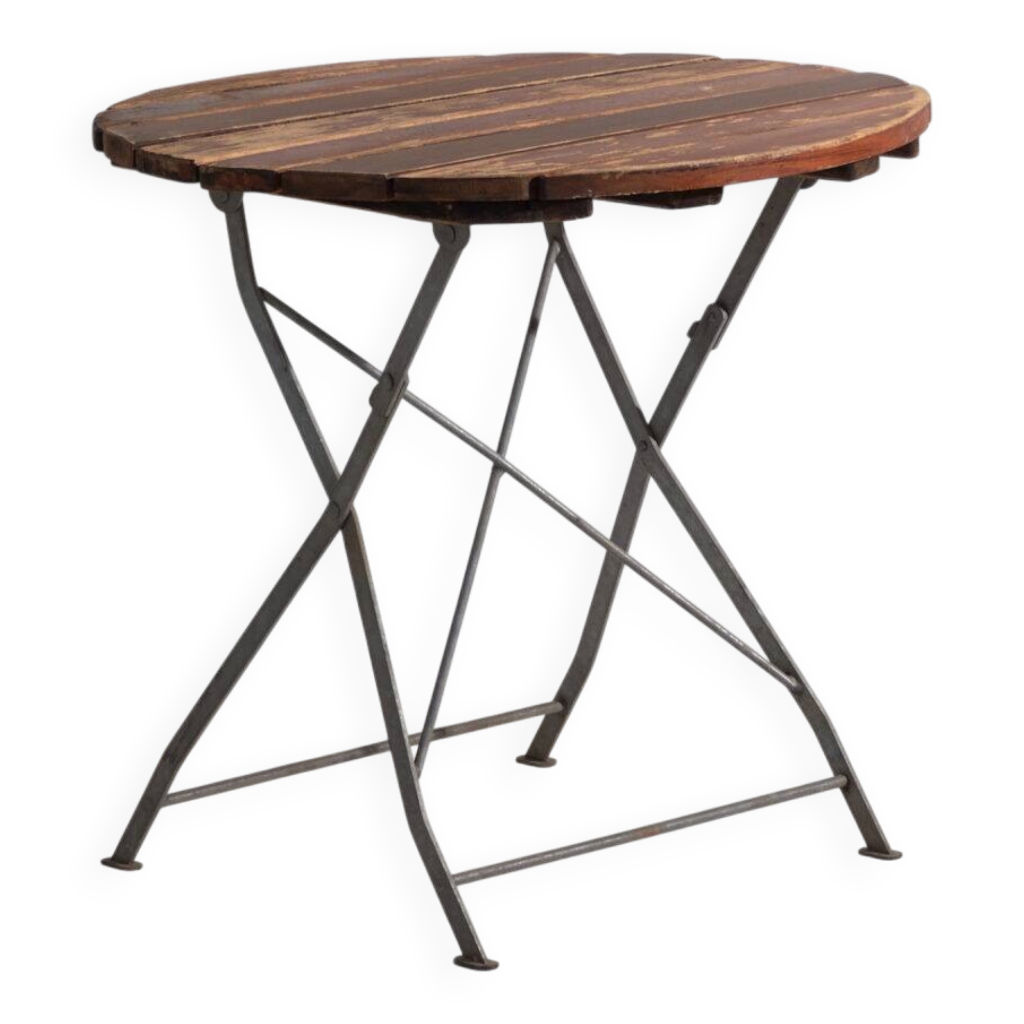 Table de jardin pliante ancienne en bois et fer – Europe centrale, vers 1950