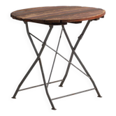 Table de jardin pliante ancienne en bois et fer – Europe centrale, vers 1950